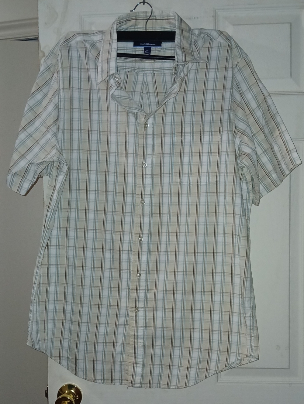 croft & barrow Short-Sleeve Plaid Button-Down Shirt - White, Light Blue & Tan